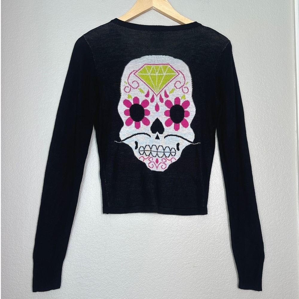 Too Fast Cirque Couture Sugar Skull Cardigan 100% Cotton Small Black Rockabilly